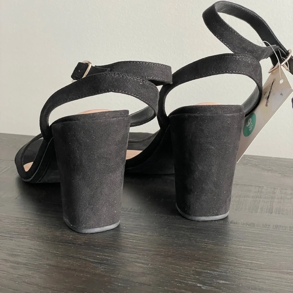 A New Day Sal Black Open Toe Pumps 4 In Heels Sz 9.5  Ankle Strap Shoes - Picture 4 of 8